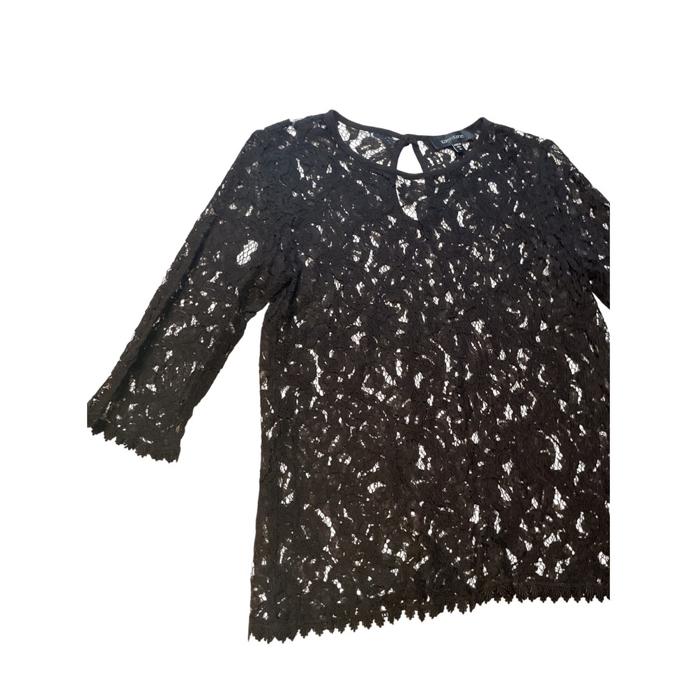 Karen Kane Black Lace Sheer 3/4‎ Sleeve Top Made in USA Women's M